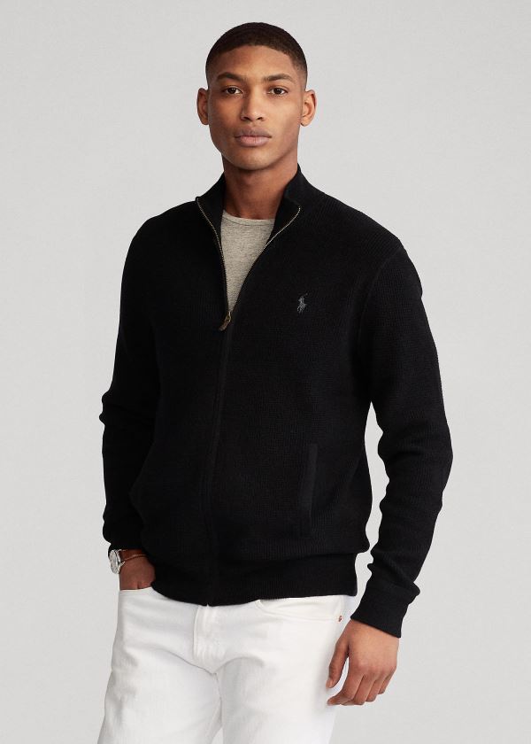 Sueter Polo Ralph Lauren Hombre Negros - Merino Wool Full-Zip - RIFNW7528